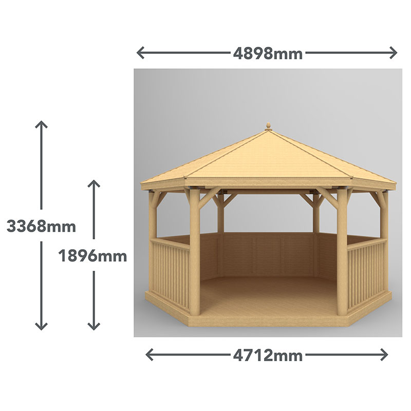 15'x13' (4.7x4m) Luxury Wooden Furnished Garden Gazebo with New England Cedar Roof - Seats up to 19 people Technical Drawing