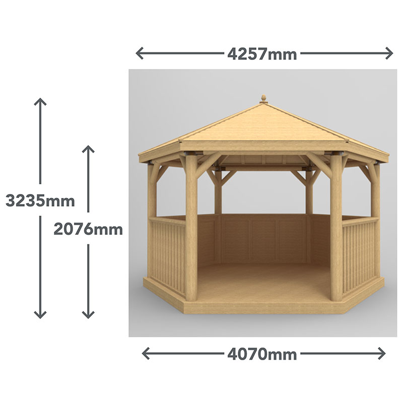13'x12' (4x3.5m) Luxury Wooden Furnished Garden Gazebo with Traditional Timber Roof - Seats up to 15 people Technical Drawing