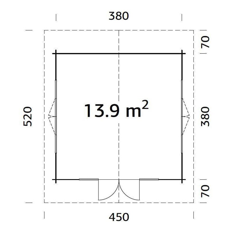Palmako Irene 4m x 4m Log Cabin Summerhouse (34mm) Technical Drawing