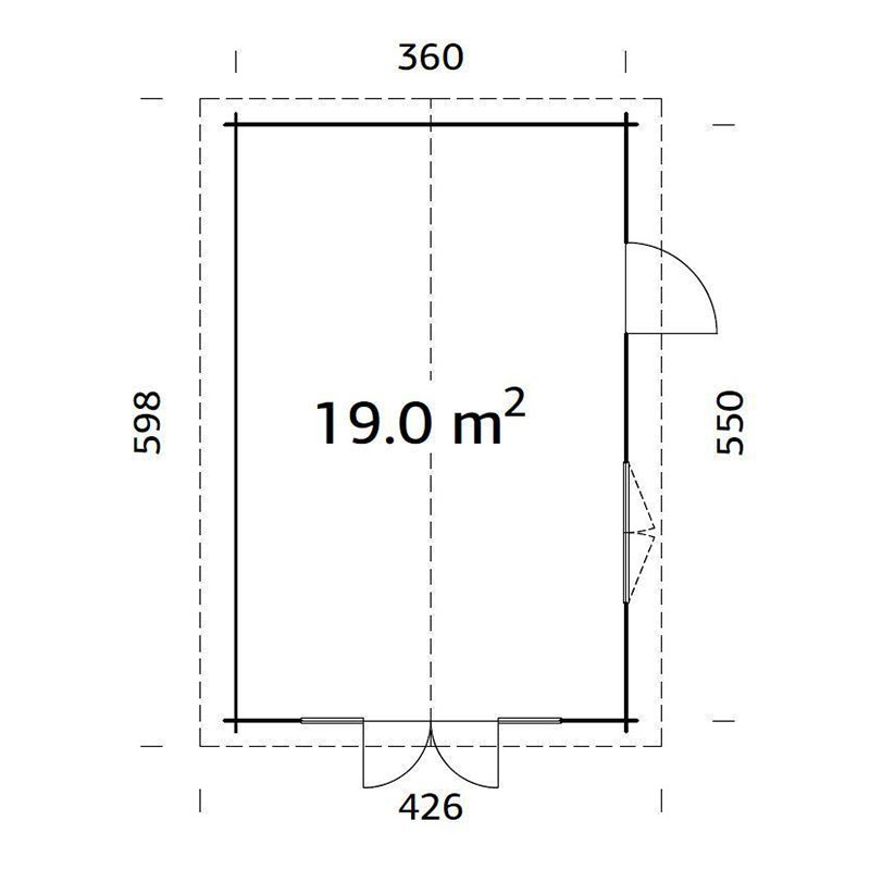 Palmako Irene 3.8m x 5.7m Log Cabin Garden Building (44mm) Technical Drawing