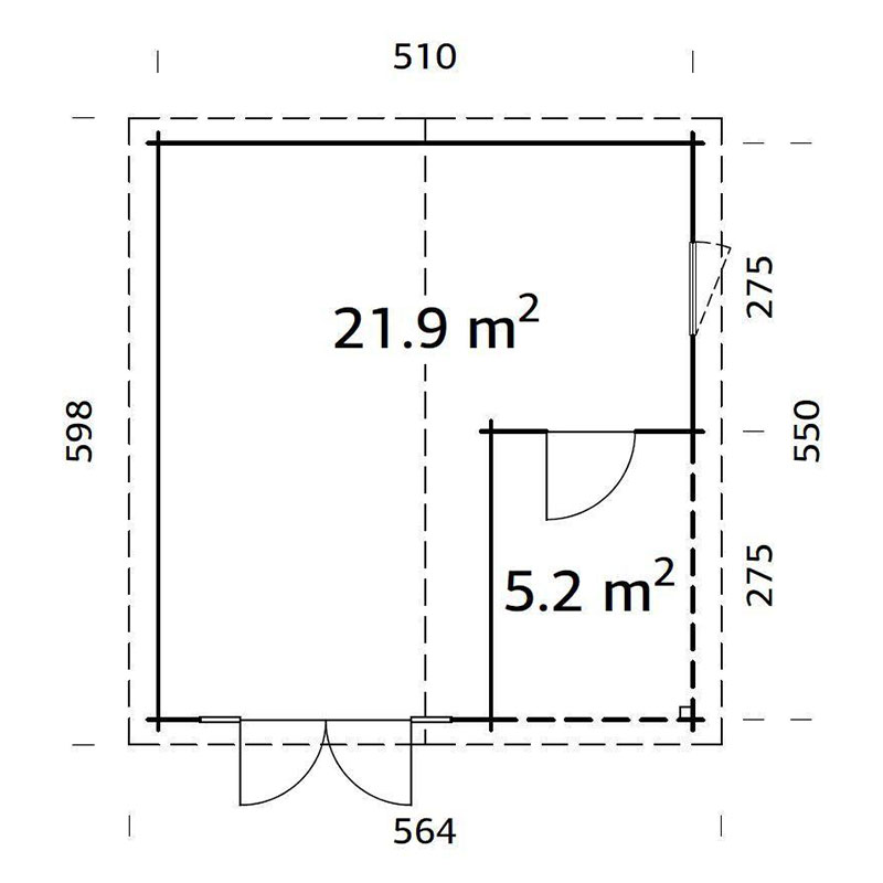 Palmako Irene 5.3m x 5.7m Log Cabin Garden Building (44mm) Technical Drawing