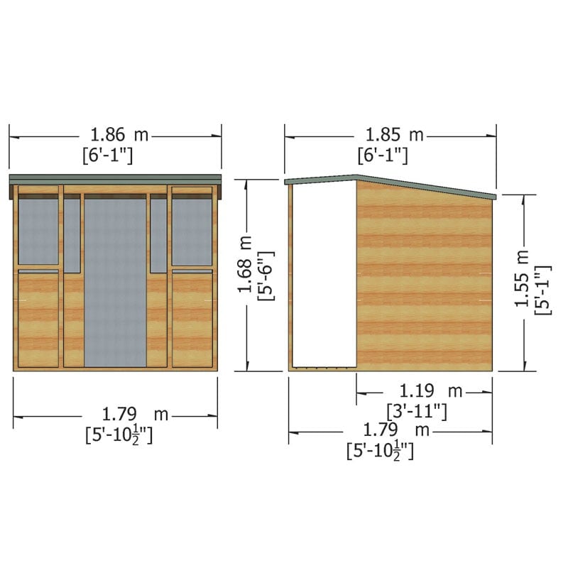 6' x 6' Shire Jailhouse Kids Wooden Playhouse (1.79m x 1.79m) Technical Drawing