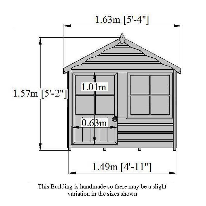 5 x 5 Shire Kitty Childrens/ Kids Wooden Garden Playhouse Technical Drawing