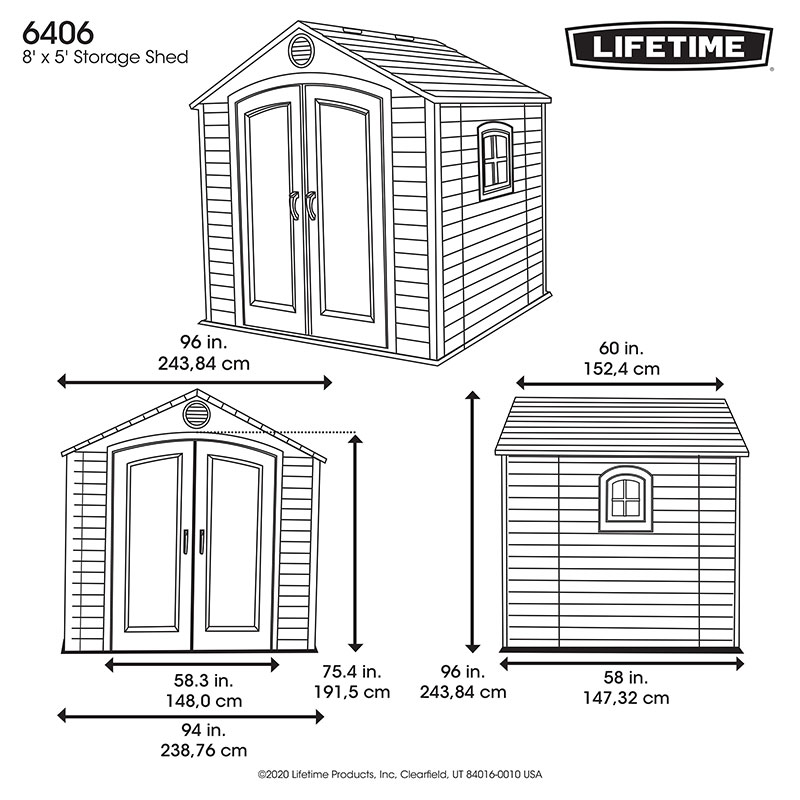 8' x 5' Lifetime Special Edition Heavy Duty Plastic Shed (2.4m x 1.5m) Technical Drawing