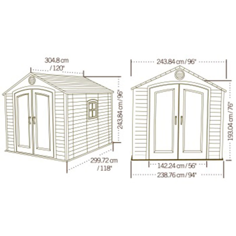 8' x 10' Lifetime Special Edition Heavy Duty Plastic Shed (2.43m x 3.05m) Technical Drawing