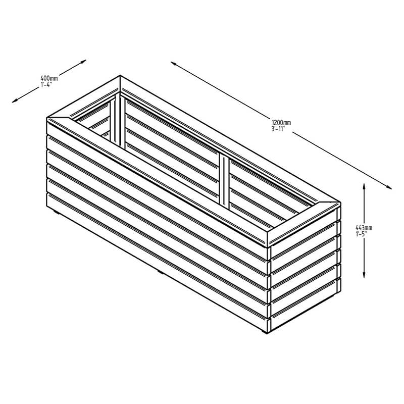 Forest Linear Long Wooden Garden Planter 4'x1' (1.2x0.4m) Technical Drawing