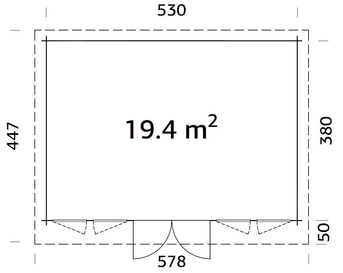 Palmako Lisa 5.1m x 3.8m Log Cabin Garden Room (44mm) Technical Drawing