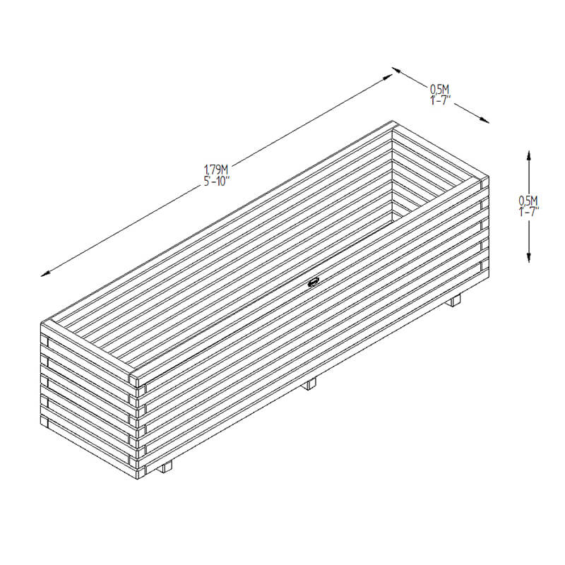 Forest Lomello Wooden Garden Planter 6'x2' (1.8x0.6m) Technical Drawing
