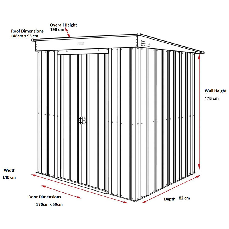 5' x 3' Globel Anthracite Grey Pent Metal Shed (1.48m x 0.93m) Technical Drawing