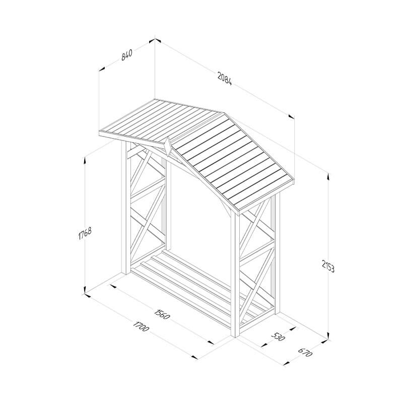 6'10 x 2'10 Forest Apex Large Logstore (2.1m x 0.9m) Technical Drawing