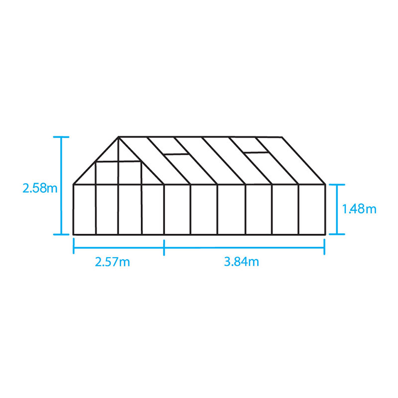 8'6 x 12’8 Halls Magnum 812 Greenhouse (2.57 x 3.84m) Technical Drawing