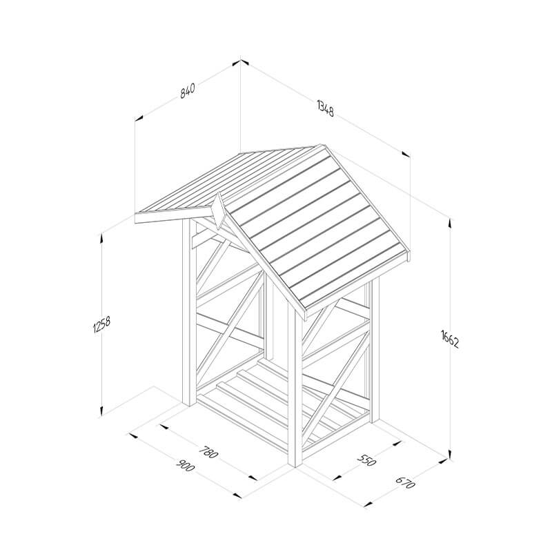 4'5 x 2'10 Forest Apex Medium Logstore (1.3m x 0.9m) Technical Drawing