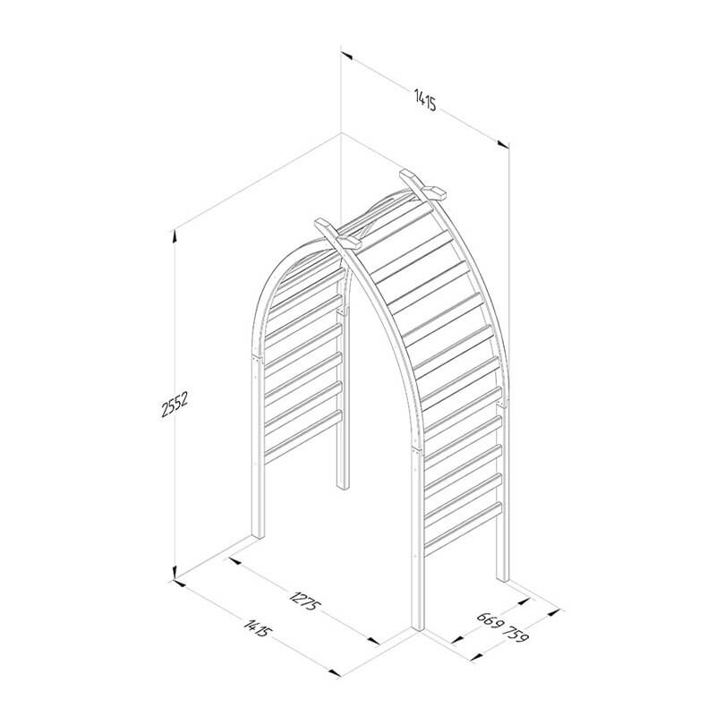 Forest Whitby Wooden Garden Arch 7'x5' Technical Drawing