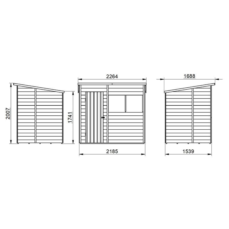7' x 5' Forest Overlap Dip Treated Pent Wooden Shed (2.26m x 1.69m) Technical Drawing