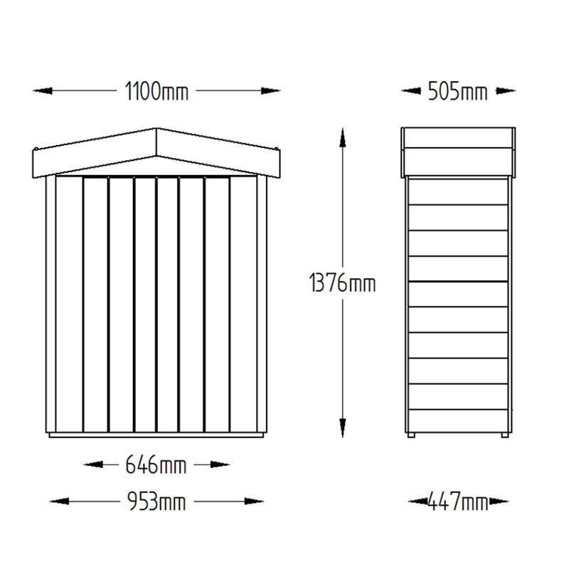3'7 x 1'8 Forest Apex Midi Wooden Garden Storage - Outdoor Patio Storage (1.1m x 0.5m) Technical Drawing