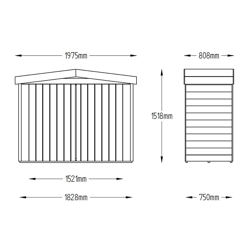 6'5 x 3' Forest Large Double Door Apex Wooden Garden Storage - Bike / Mower Outdoor Store (1.9m x 0.8m) Technical Drawing