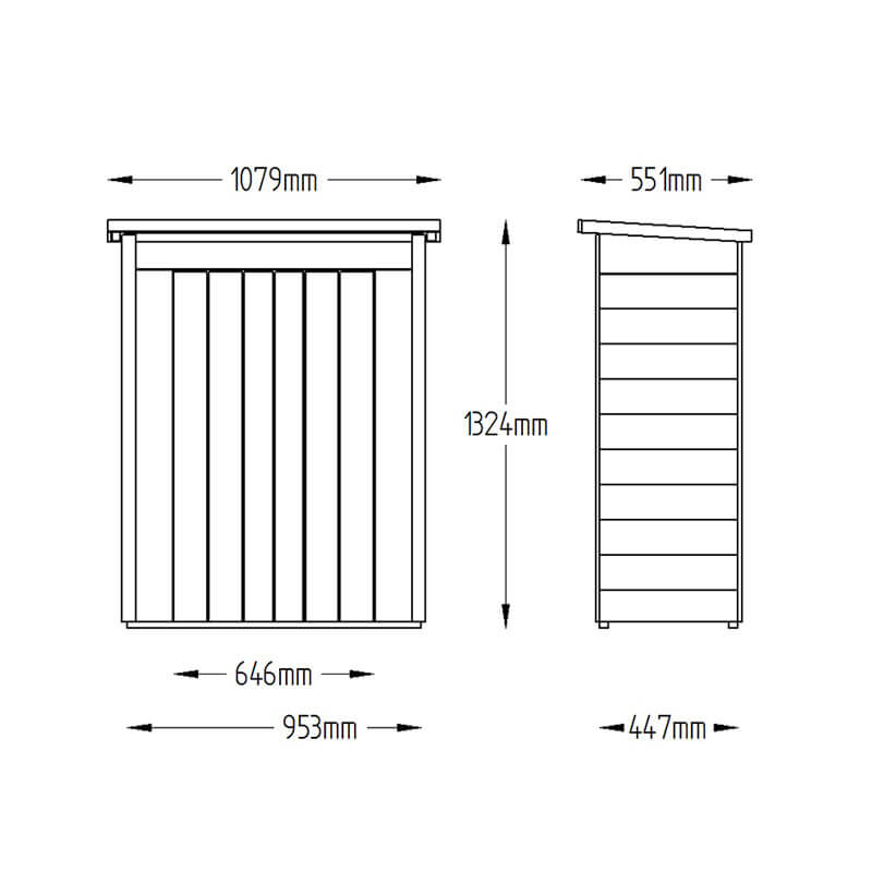 3'6 x 2' Forest Pent Midi Wooden Garden Storage - Outdoor Patio Storage (1m x 0.55m) Technical Drawing