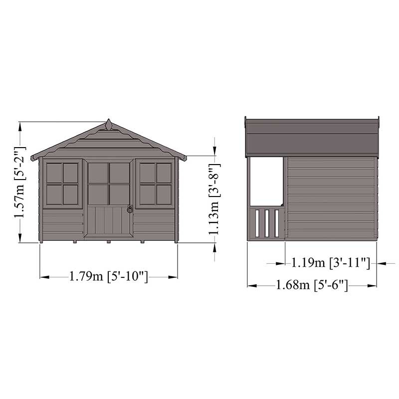 6 x 5 Shire Pixie Childrens/ Kids Wooden Garden Playhouse Technical Drawing