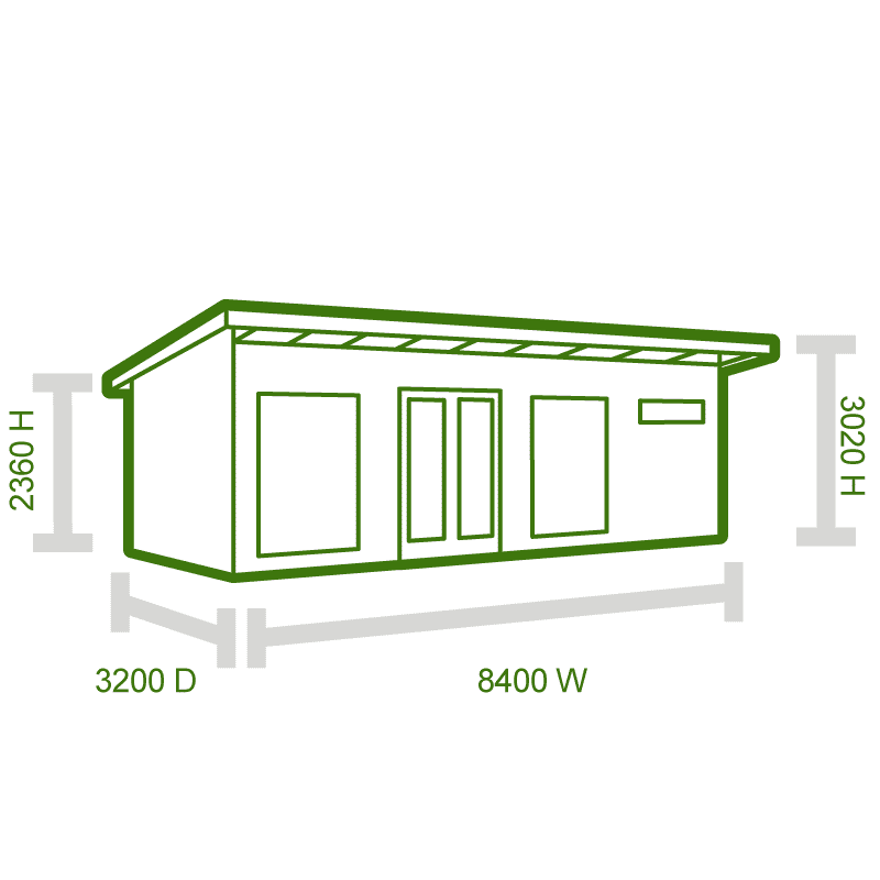 Palmako Heidi 8.4m x 3m Log Cabin Garden Building (70mm) Technical Drawing