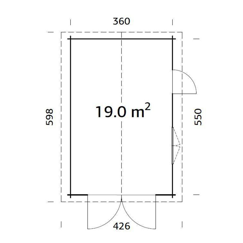 Palmako Roger 3.6m x 5.5m Log Cabin Single Garage (44mm) - Double Doors Technical Drawing