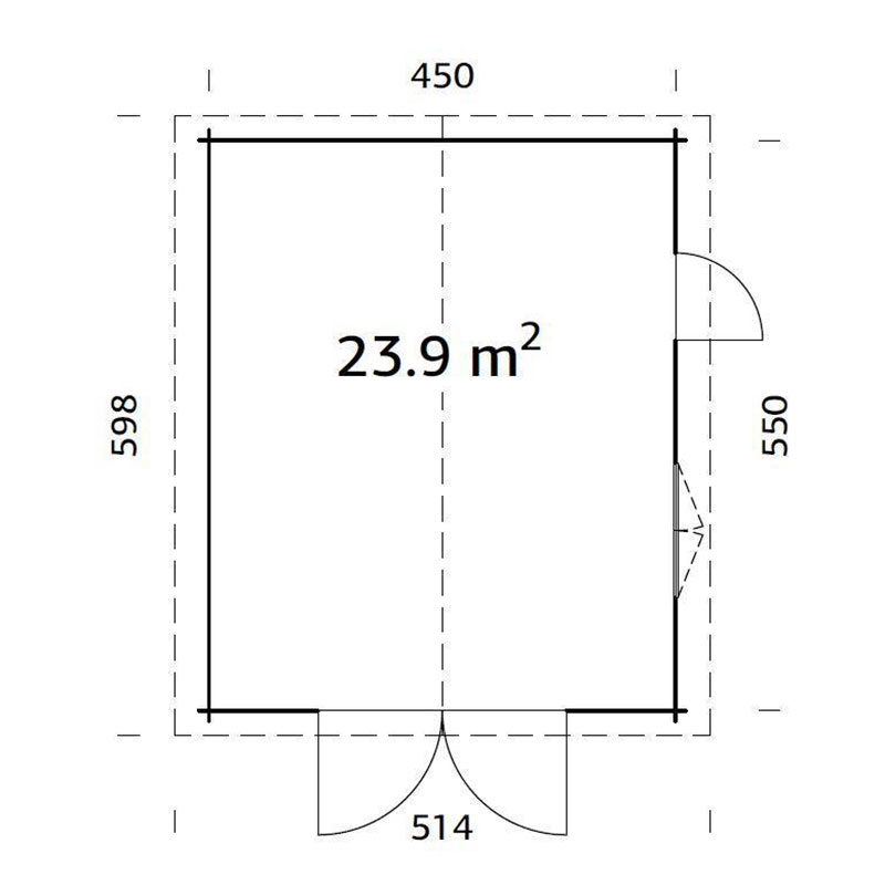 Palmako Roger 4.5m x 5.5m Extra Wide Log Cabin Single Garage (44mm) - Double Doors Technical Drawing