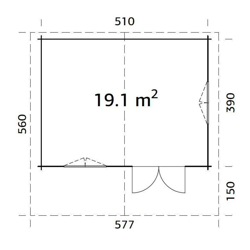 Palmako Sally 5.3m x 4.1m Log Cabin Garden Building (44mm) Technical Drawing