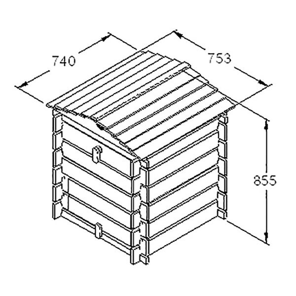 Forest Beehive Wooden Compost Bin 2'5x2'6 (0.74x0.74m) Technical Drawing