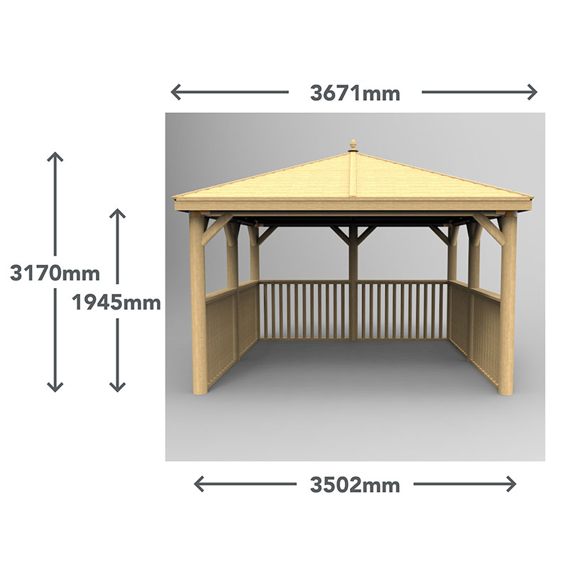 11'x11' (3.5x3.5m) Square Wooden Garden Gazebo with New England Cedar Roof Technical Drawing