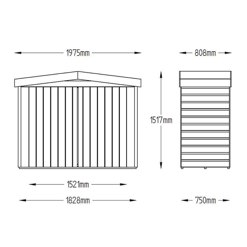6'6 x 2'7 Forest Shiplap Large Double Door Apex Garden Storage - Outdoor Bike / Mower Store (1.9m x 0.81m) Technical Drawing