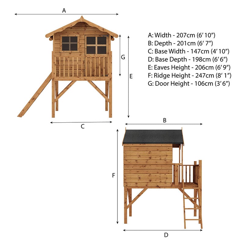 4'10 x 6'6 Mercia Poppy Kids Wooden Tower Playhouse (1.47m x 1.98m) Technical Drawing