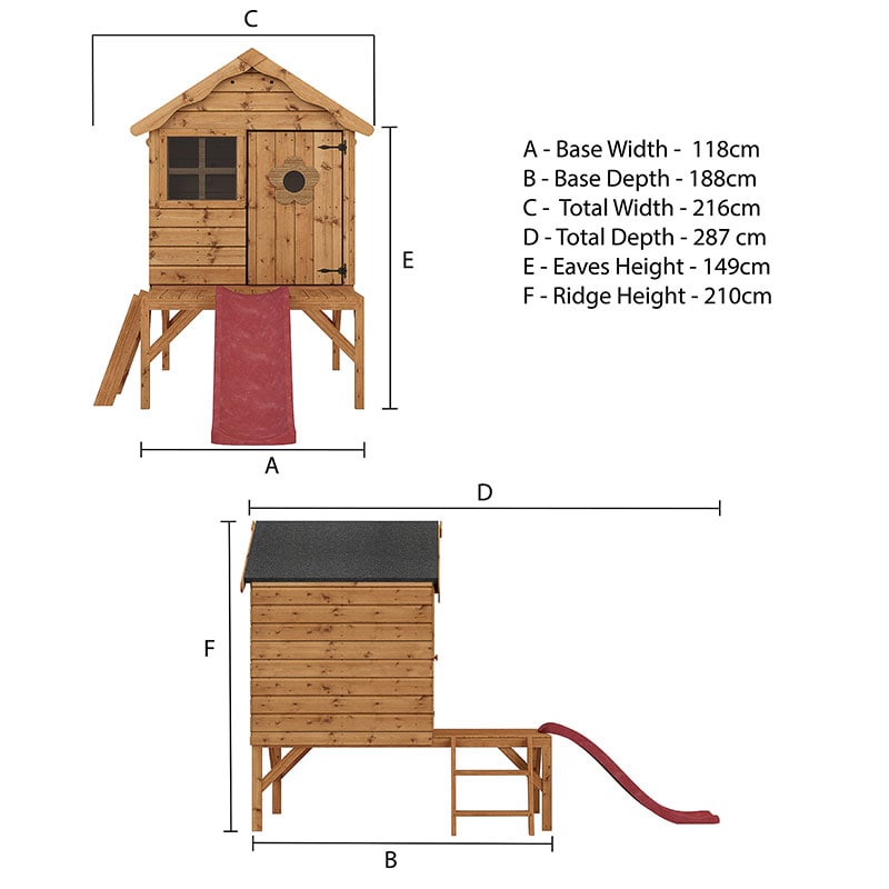 4x4 Mercia Snug Tower Childrens/ Kids Wooden Garden Playhouse with Slide Technical Drawing