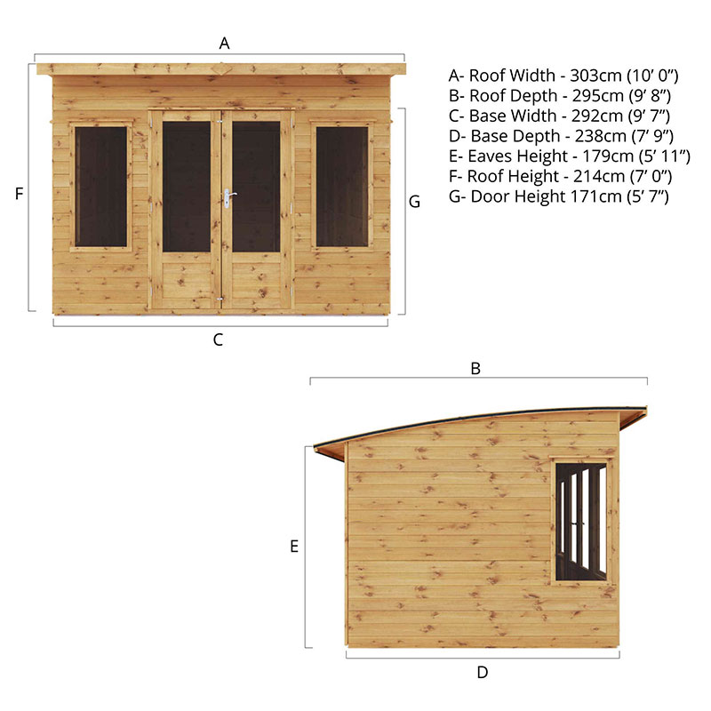 10x8 Mercia Helios Contemporary Wooden Summerhouse Technical Drawing