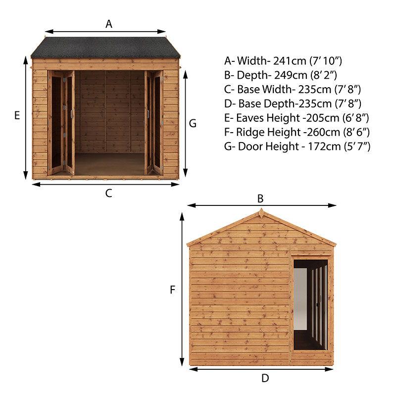 8x8 Mercia Vermont Wooden Summerhouse Technical Drawing