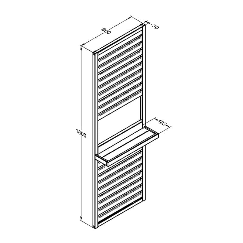 5'11 Forest Slatted Tall Wall Planter - 1 Shelf (0.6m x 0.18m) Technical Drawing