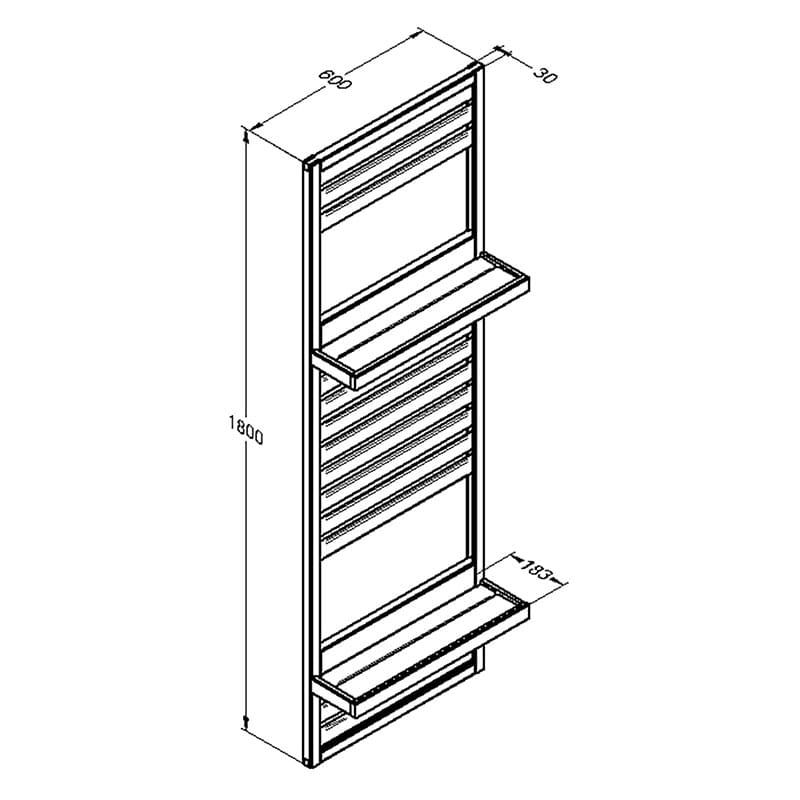 5'11 Forest Slatted Tall Wall Planter - 2 Shelves (0.6m x 0.18m) Technical Drawing