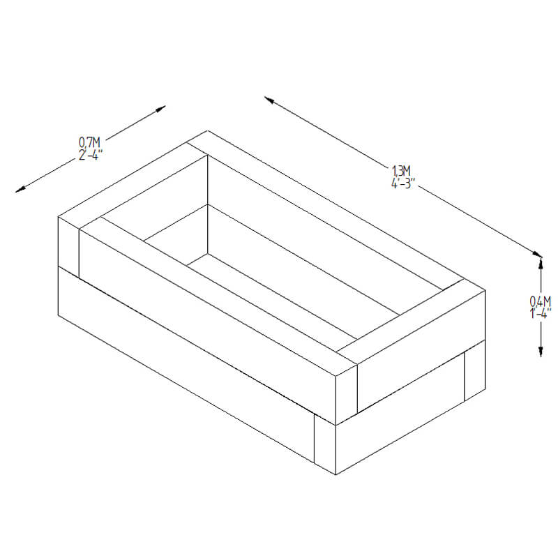 Forest Sleeper Raised Bed 4'x2' (1.3x0.7m) Technical Drawing