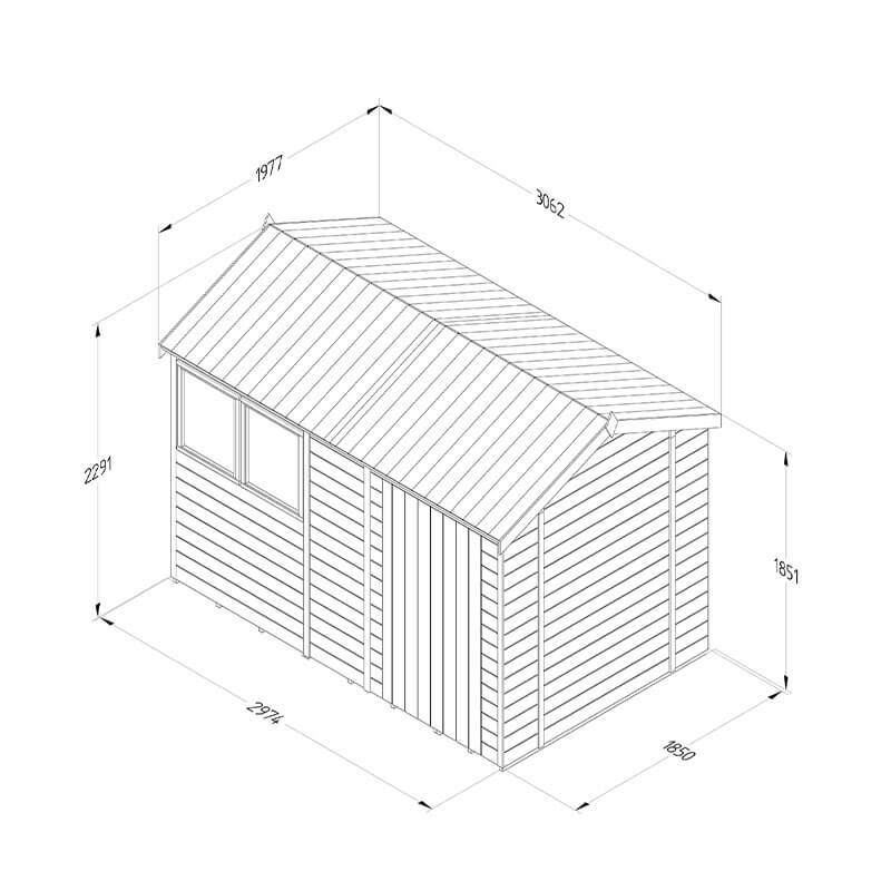 10' x 6' Forest Timberdale 25yr Guarantee Tongue & Groove Pressure Treated Reverse Apex Shed (3.06m x 1.98m) Technical Drawing