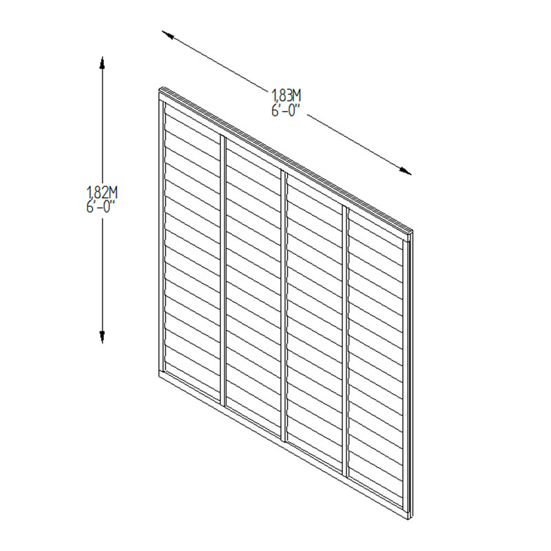 Forest 6' x 6' Pressure Treated Lap Fence Panel (1.83m x 1.83m) Technical Drawing