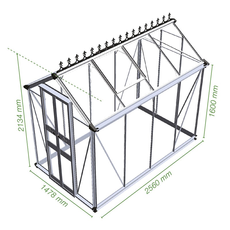 4' x 8' Halls Cotswold Birdlip Small Greenhouse with Toughened Glass (1.47m x 2.56m) Technical Drawing