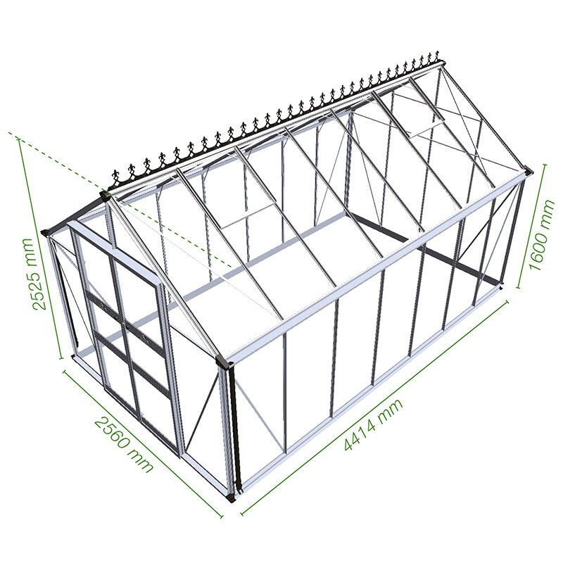 8' x 14' Halls Cotswold Blockley Greenhouse in Black with Toughened Glass (2.56m x 4.41m) Technical Drawing