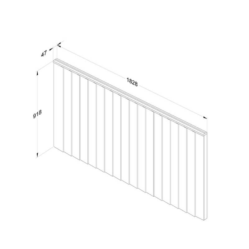 Forest 6' x 3' Pressure Treated Vertical Closeboard Fence Panel (1.83m x 0.92m) Technical Drawing