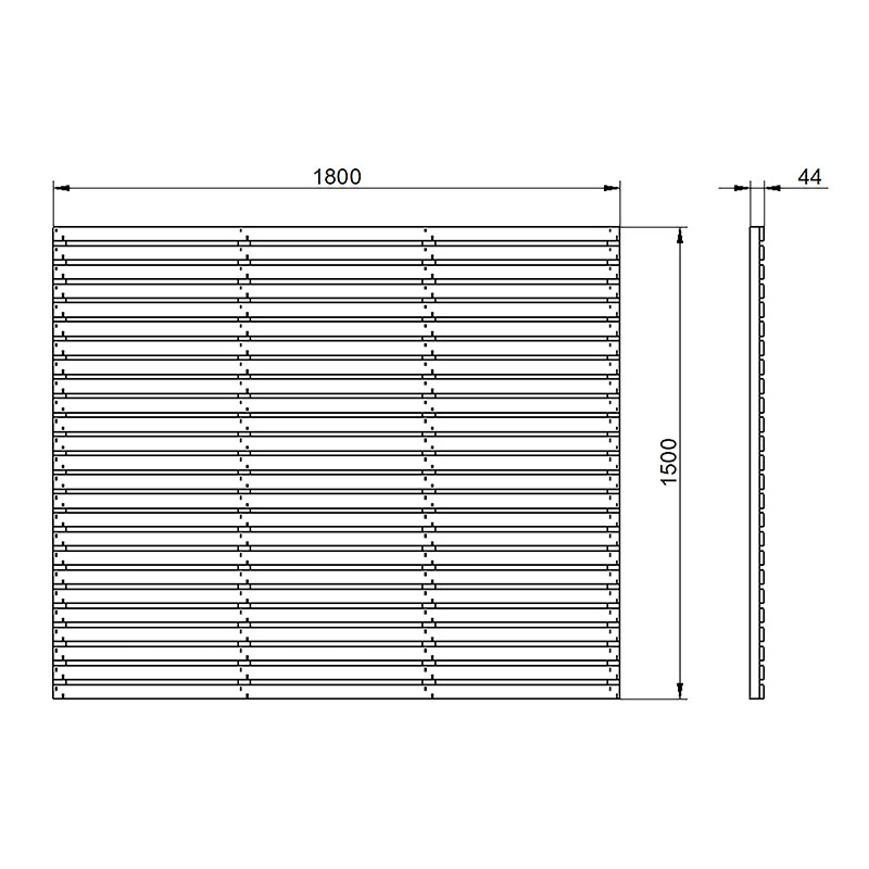 Forest 6' x 5' Pressure Treated Contemporary Slatted Fence Panel (1.8m x 1.5m) Technical Drawing