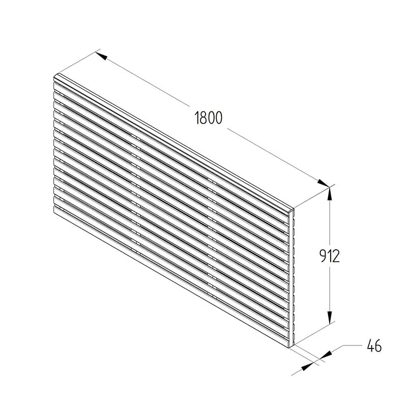 Forest 6' x 3' Pressure Treated Contemporary Double Slatted Fence Panel (1.8m x 0.91m) Technical Drawing