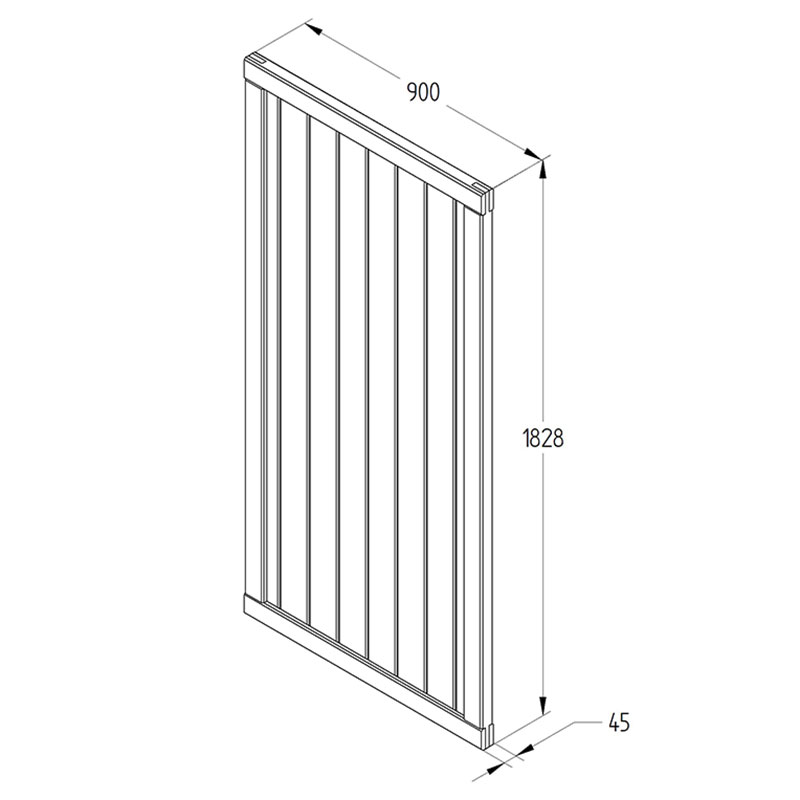 Forest 3' x 6' Vertical Tongue and Groove Pressure Treated Wooden Side Garden Gate Technical Drawing