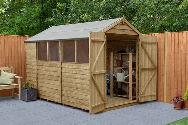 10' x 6' Forest Overlap Pressure Treated Double Door Apex Wooden Shed 