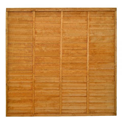 a dip treated lap fence panel with three vertical support battens against a white background