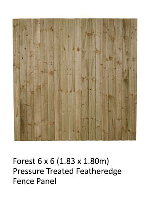 Part of a selection of pressure treated and dip treated fence panels in a variety of styles 