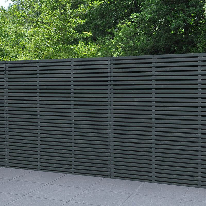 one of our more modern Garden Fencing ideas - the grey double slatted fence panel