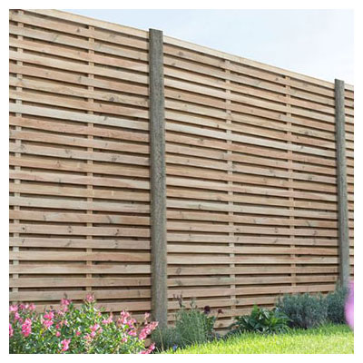 Forest 6x6 Double Slatted Fence Panel - A pressure treated double slatted decorative garden fence panel between wooden posts 