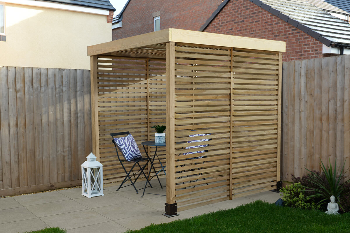 Another of our garden privacy ideas - a modular pergola with optional sides